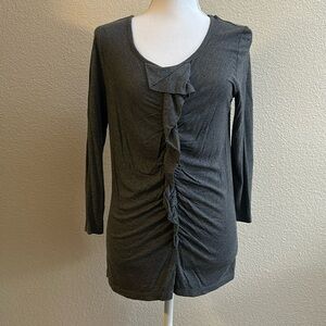 Talbots sz M Grey Long Sleeve Stretch Knit Ruffled Tshirt top